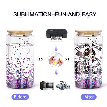 AGH 16oz Sublimation Snow Globe Glass Can Shaped Tumblers with Bamboo Lids and Straws - 25 Pack, Duble Wall Blank Beer Can Clear Glass Ice Coffee Cups with Pre Drilled Hole for Snow Globe DIY