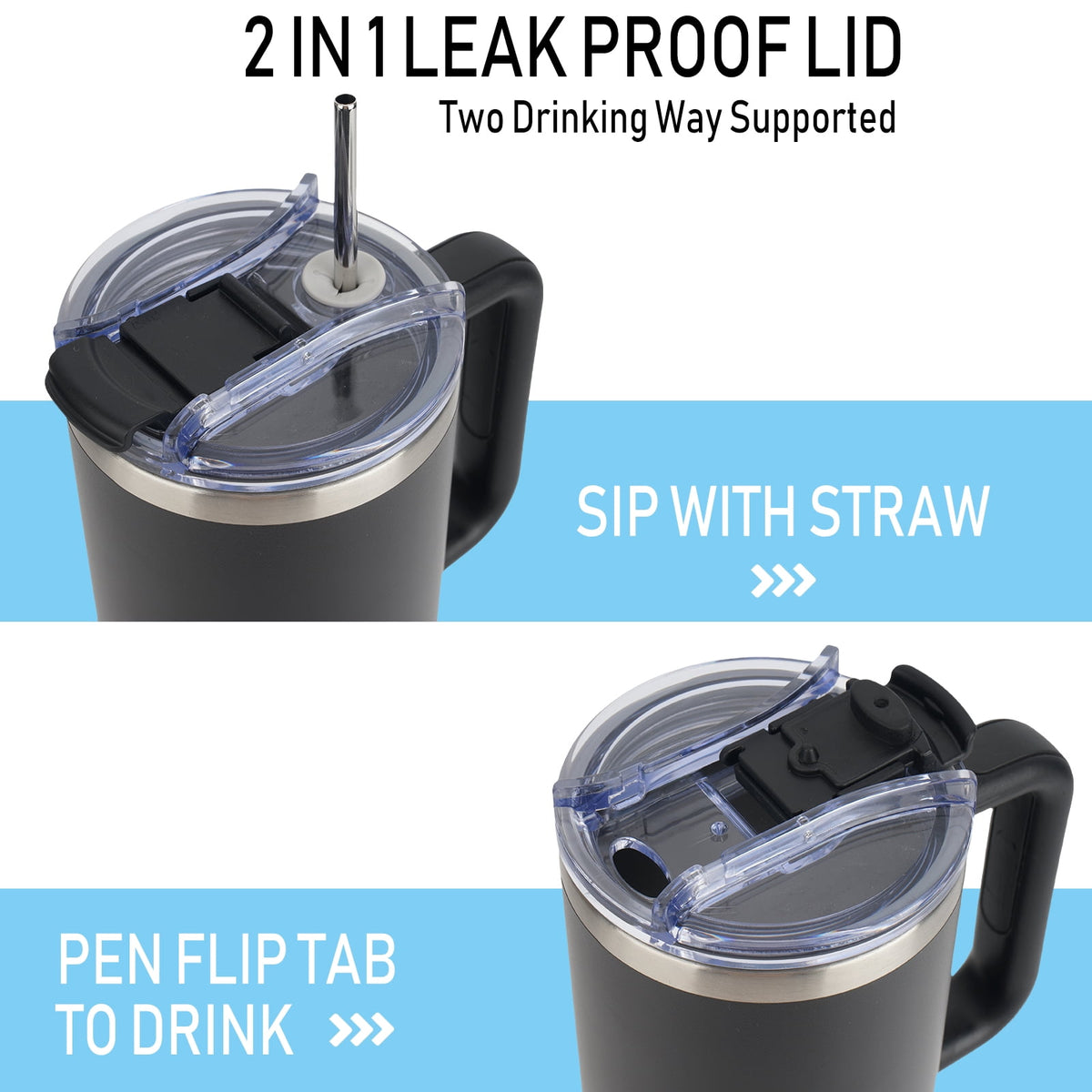 AYAOQIANG 40 oz Tumbler with Handle and Straw Lid Insulated Tumblers Cups with Lids Straws Double Wall Vacuum Leak Proof Stainless Steel 40oz Tumbler Travel Mug Gifts for Men or Women