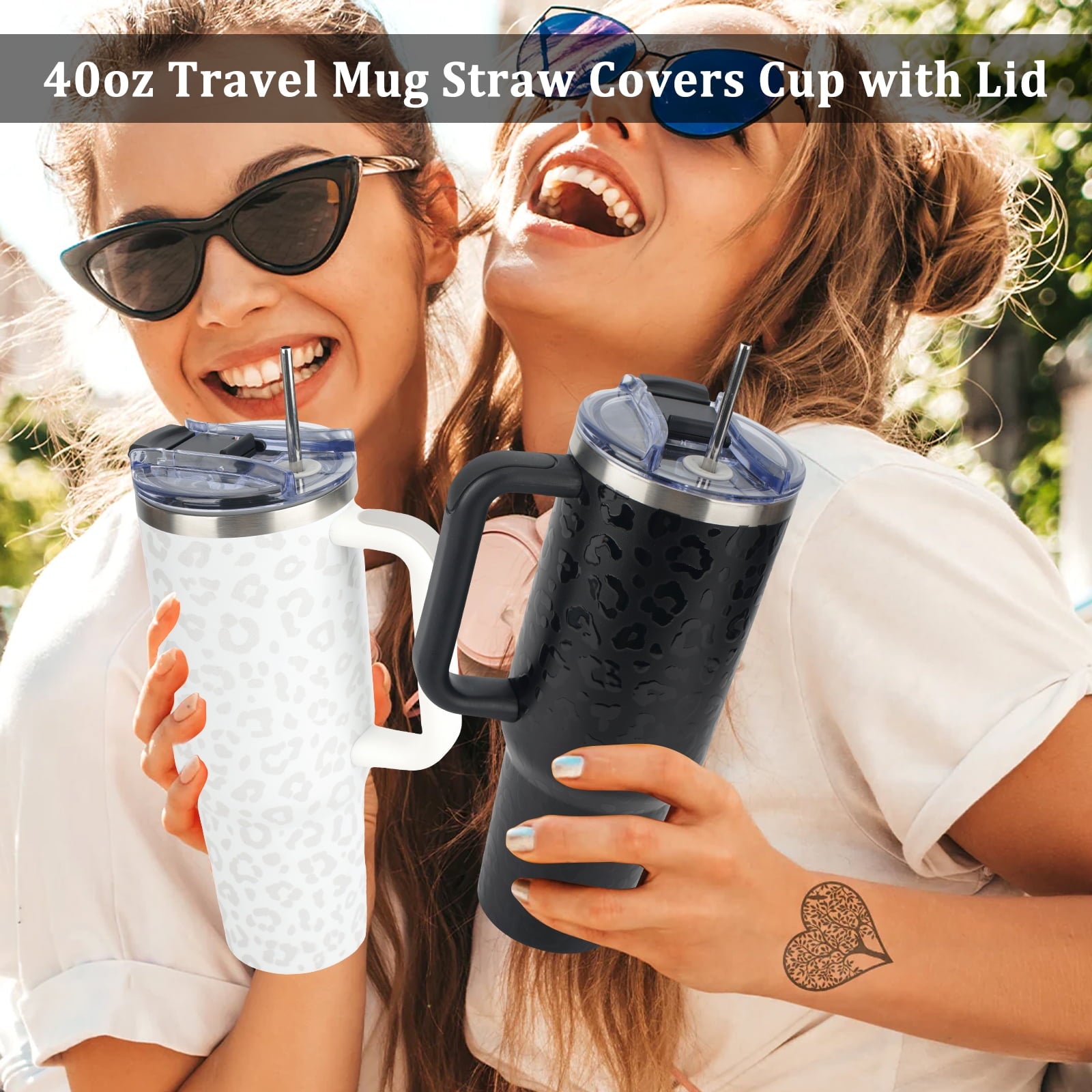 AYAOQIANG 40 oz Tumbler with Handle and Straw Lid Insulated Tumblers Cups with Lids Straws Double Wall Vacuum Leak Proof Stainless Steel 40oz Tumbler Travel Mug Gifts for Men or Women