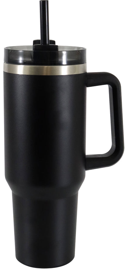 (3 pack) Mainstays 40 oz Stainless Steel Tumbler with Straw and Handle, Double Wall Insulated, Black
