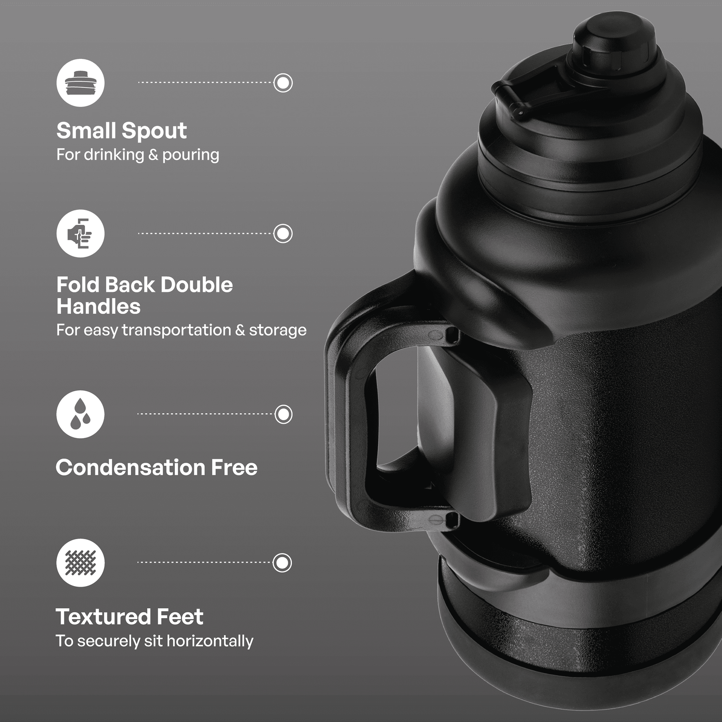 TAL 3 Liter Stainless Steel Zeus Black Water Bottle with Leak-Proof Lid