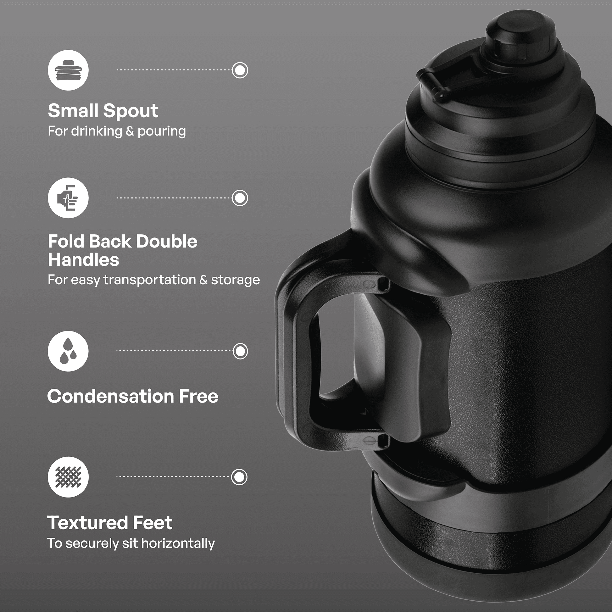 TAL 3 Liter Stainless Steel Zeus Black Water Bottle with Leak-Proof Lid