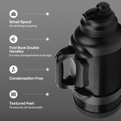 TAL 3 Liter Stainless Steel Zeus Black Water Bottle with Leak-Proof Lid