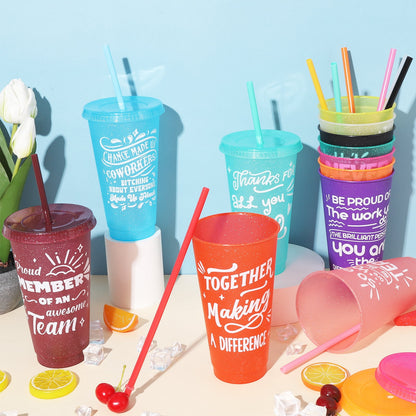 sixwipe 24 Pcs Appreciation Tumblers Gifts Bulk, 24 oz Employee Thank You Cup with Lids and Straws, Reusable Party Favor Cups for Coworker Team Staff Teacher Employee Volunteer Gift