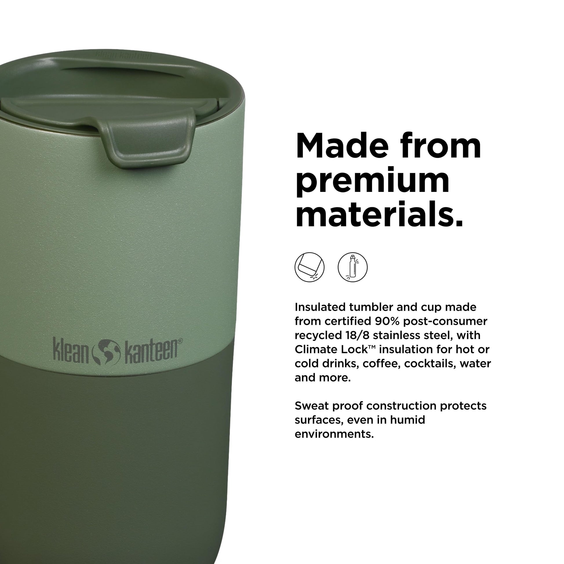 Klean Kanteen Rise Lowball Tumbler - Dishwasher-Safe Stainless Steel Tumbler for Hot & Cold Beverages - Features Splash-Proof Flip Lid - 10 oz, Asphalt