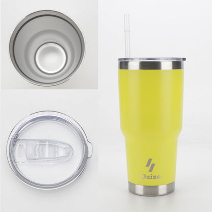 Ozizo 30oz Cup with Handle - 30 Ounce Tumbler with Handle - Tumbler with Straw 30 oz - Insulated Hot and Cold - Yellow Mustard Insulated Tumbler - Toddler Insulated Cup - Insulated Straw Cup