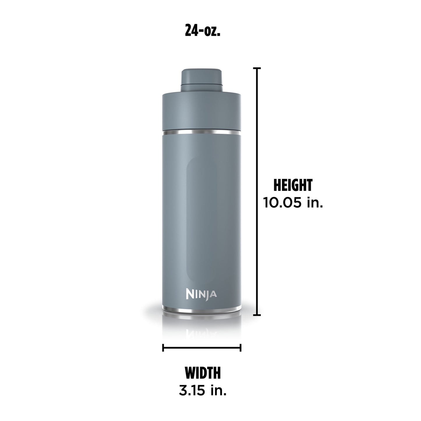 (2 pack) Ninja Thirsti 24 oz Travel Water Bottle, Stainless Steel, Leak Proof, 24 Hours Cold, Ash Gray