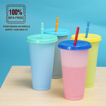NOGIS Color Changing Cups with Lids 24 oz Reusable Plastic Color Changing Tumblers, Set of 5, BPA FREE