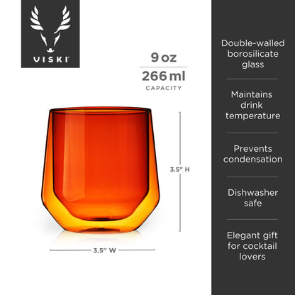 Viski Aurora Wine Glasses, Iced Coffee, Water Tumblers, 9 oz Set of 2 Amber