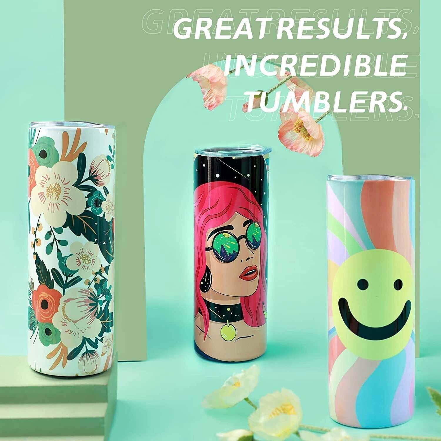 HTVRONT 8 Pack Sublimation Tumblers - Sublimation Blanks Tumbler 20 OZ Skinny - Stainless Steel Sublimation Tumblers with Box, Paper and Straw