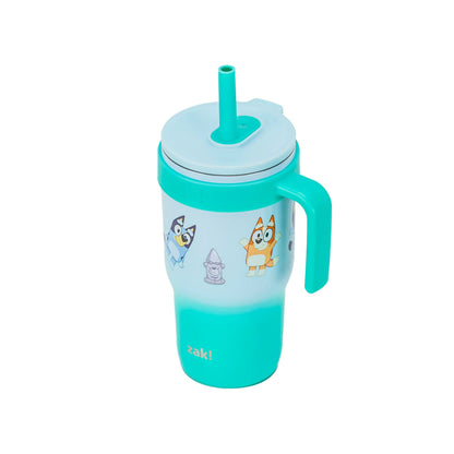 (2 pack) Zak Designs Bluey Kids Insulated Tumbler with Straw, 18oz Stainless Steel Leak-Proof Cup with Handle
