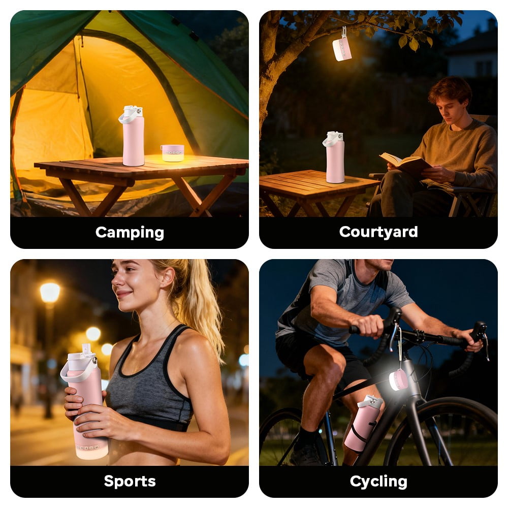 MYONAZ Insulated Water Bottle with Lantern, 18oz Stainless Steel Tumbler with Detachable Camping Light for Night Activities(Pink)