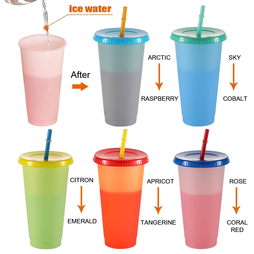 NOGIS Color Changing Cups with Lids 24 oz Reusable Plastic Color Changing Tumblers, Set of 5, BPA FREE