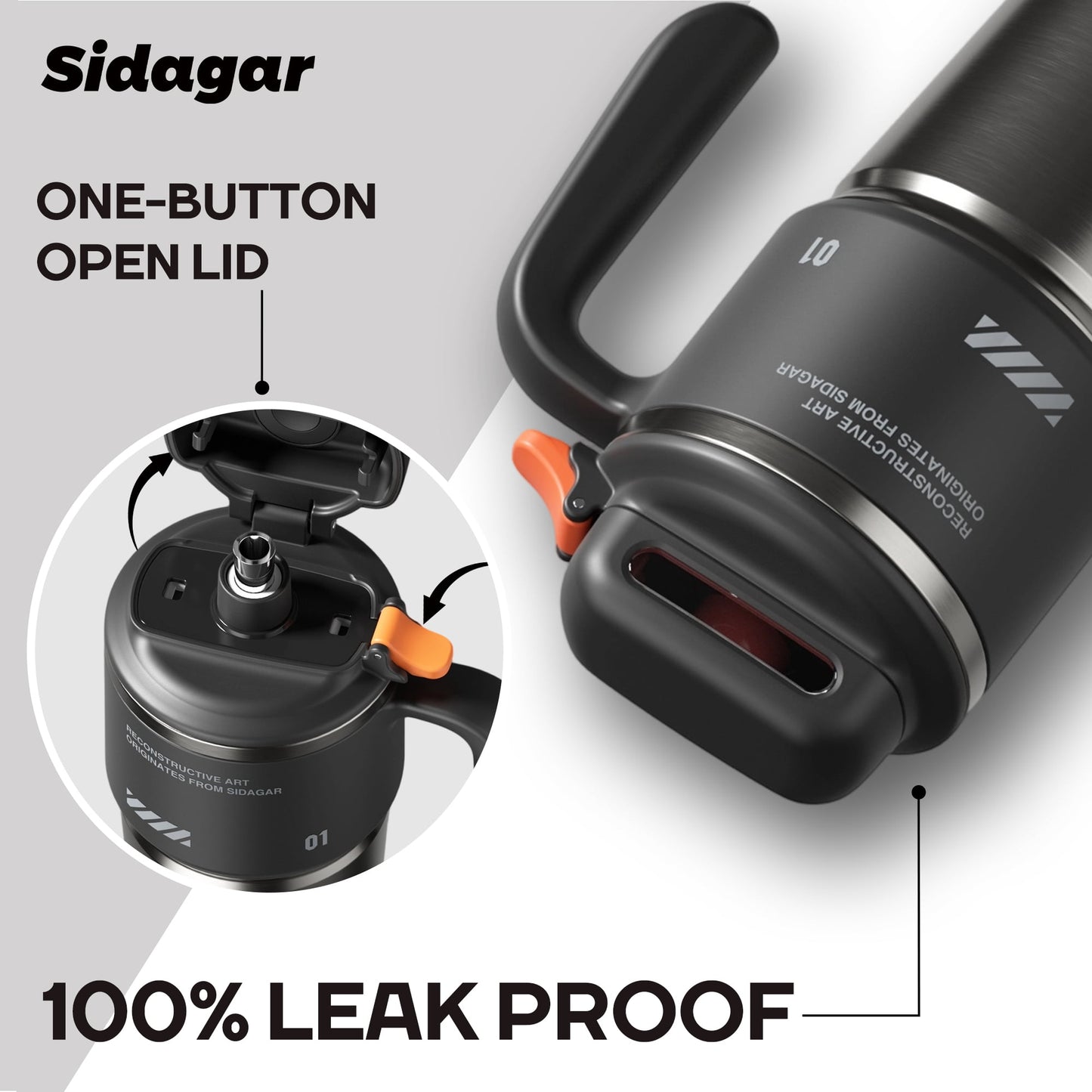 Sidagar 32 oz Stainless Steel Vacuum Insulated Tumbler with Straw and Handle,  Obsidian Black