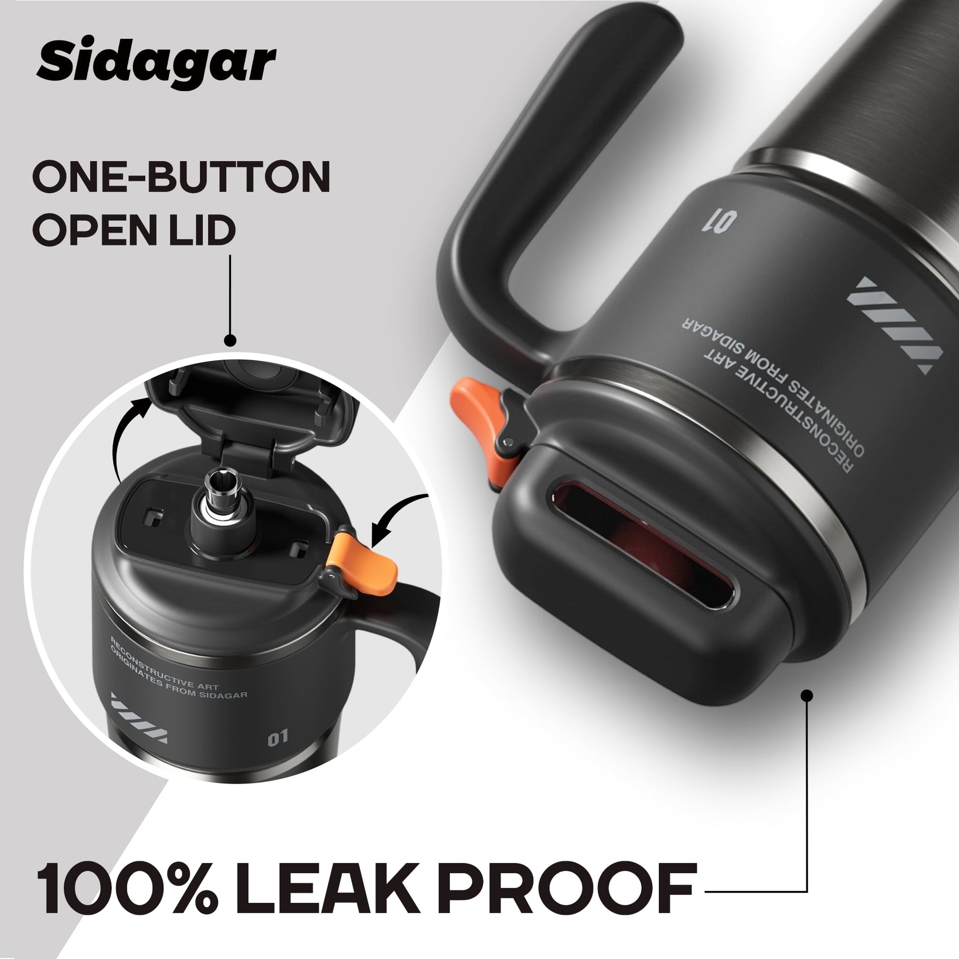 Sidagar 32 oz Stainless Steel Vacuum Insulated Tumbler with Straw and Handle,  Obsidian Black