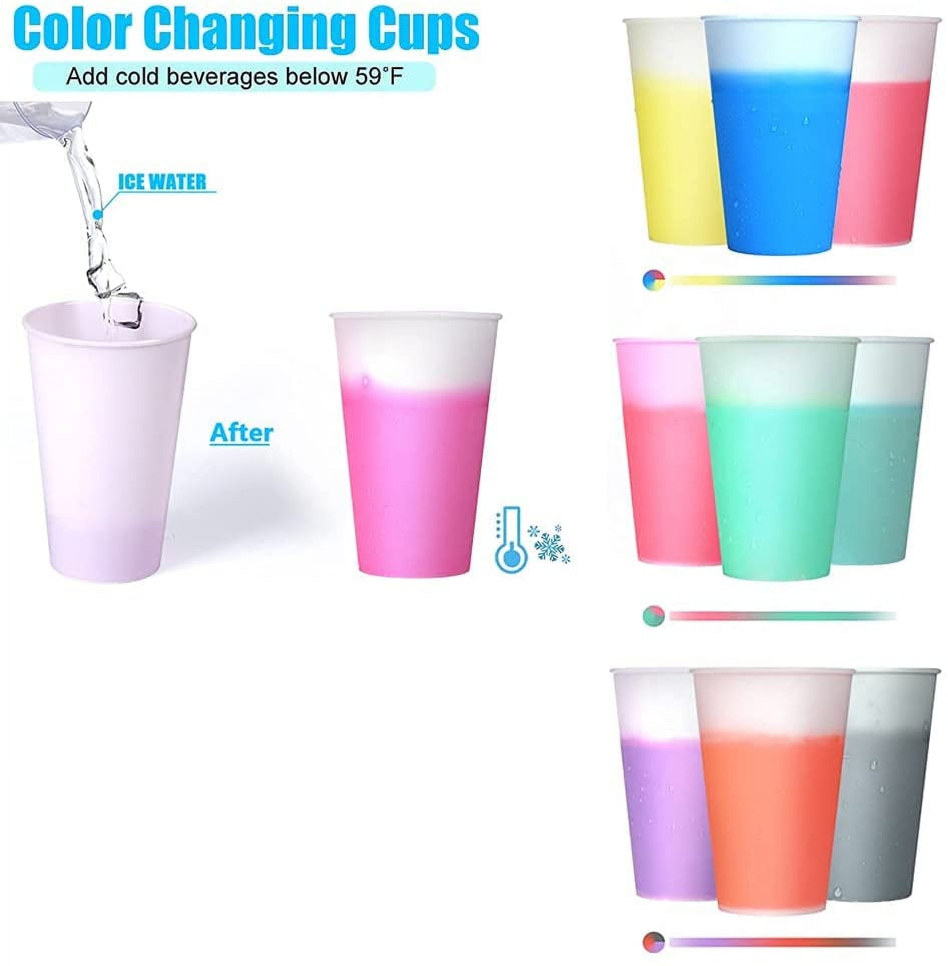 Nogis Plastic Cups with Lids and Straws 10Pack 12oz Reusable Color Changing Cups for Adult Kids Cold Coffee Drinking Tumblers Summer Party Cups