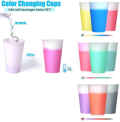 Nogis Plastic Cups with Lids and Straws 10Pack 12oz Reusable Color Changing Cups for Adult Kids Cold Coffee Drinking Tumblers Summer Party Cups