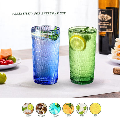 MIYOPESI 22oz Colorful Acrylic Glasses Drinkware (Set of 8), Honeycomb BPA-Free Shatter-Proof Plastic Tumblers