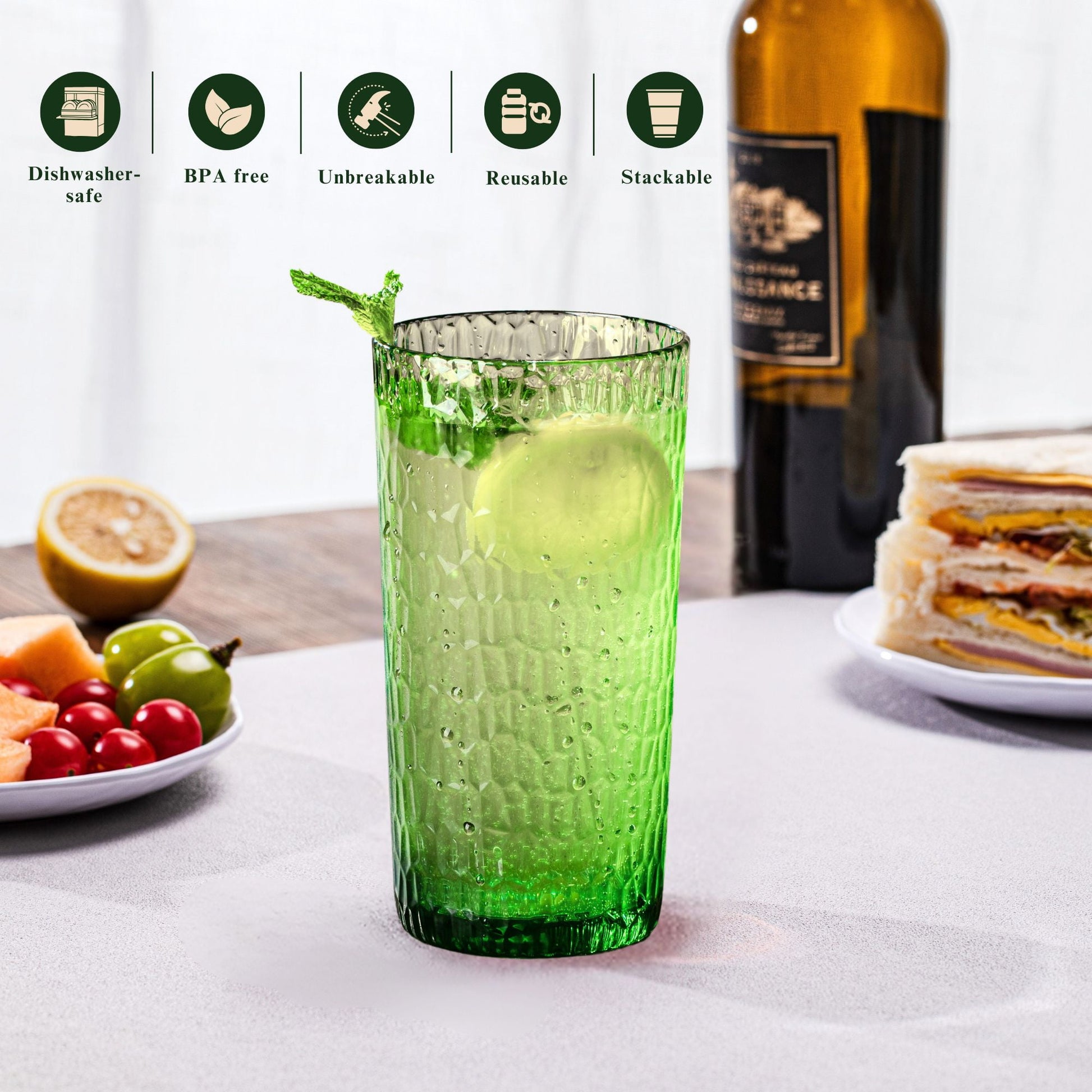 MIYOPESI 22oz Colorful Acrylic Glasses Drinkware (Set of 8), Honeycomb BPA-Free Shatter-Proof Plastic Tumblers