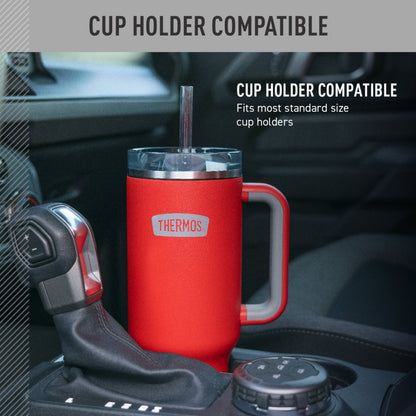 Thermos 40 oz Stainless Steel Cupholder Mug w/ Straw Crimson