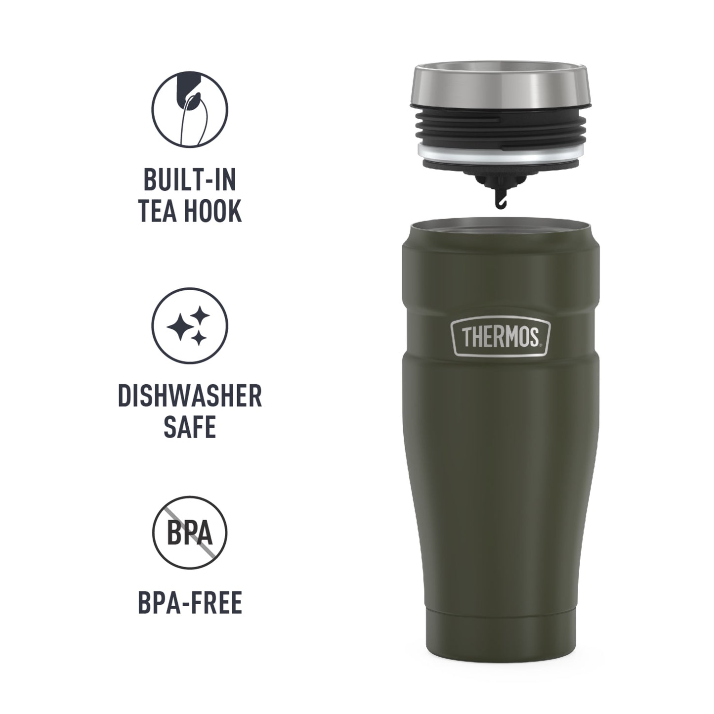 Thermos Stainless King Vacuum Insulated Stainless Steel Tumbler, 16oz, Matte Army Green