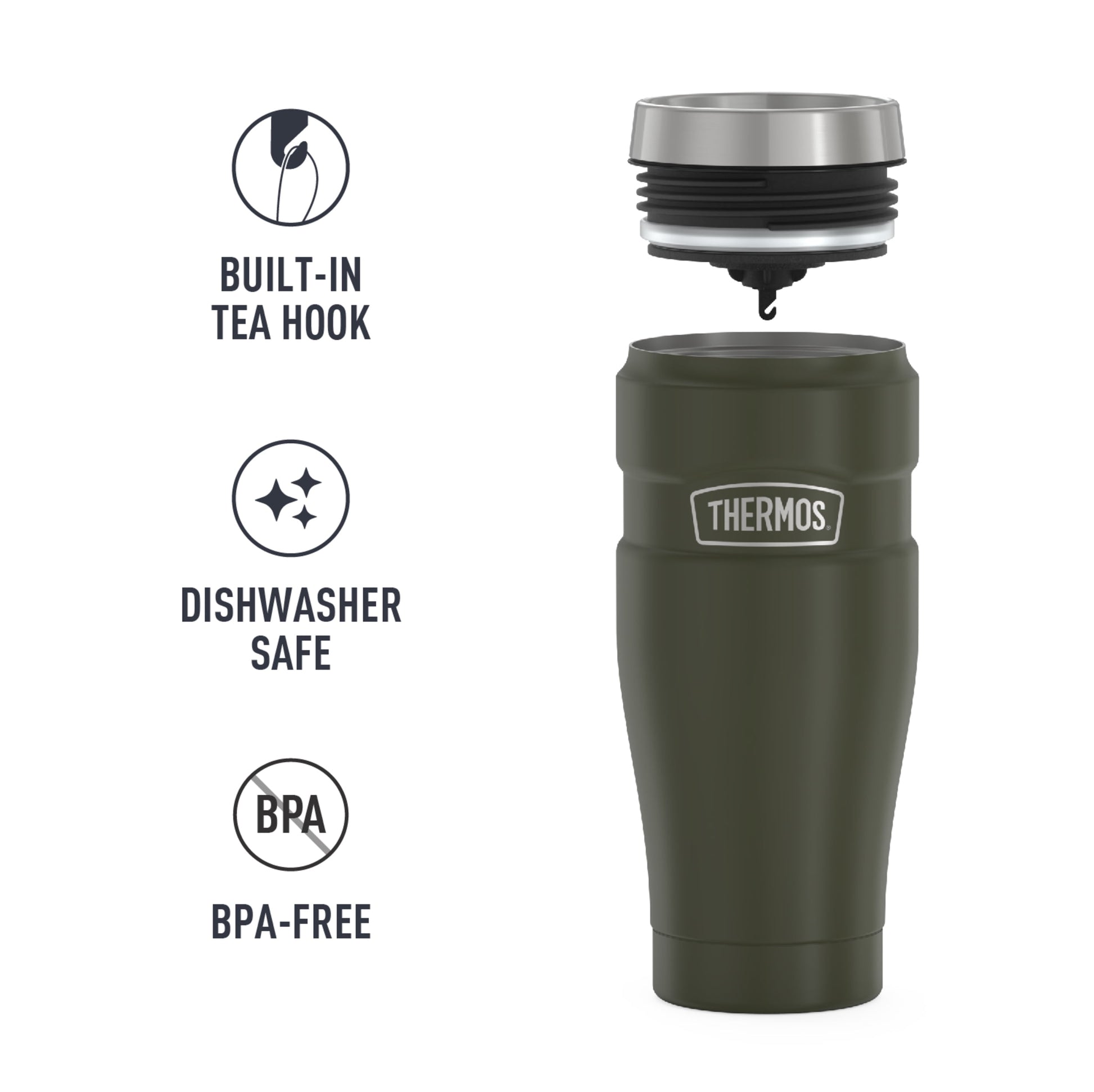 Thermos Stainless King Vacuum Insulated Stainless Steel Tumbler, 16oz, Matte Army Green