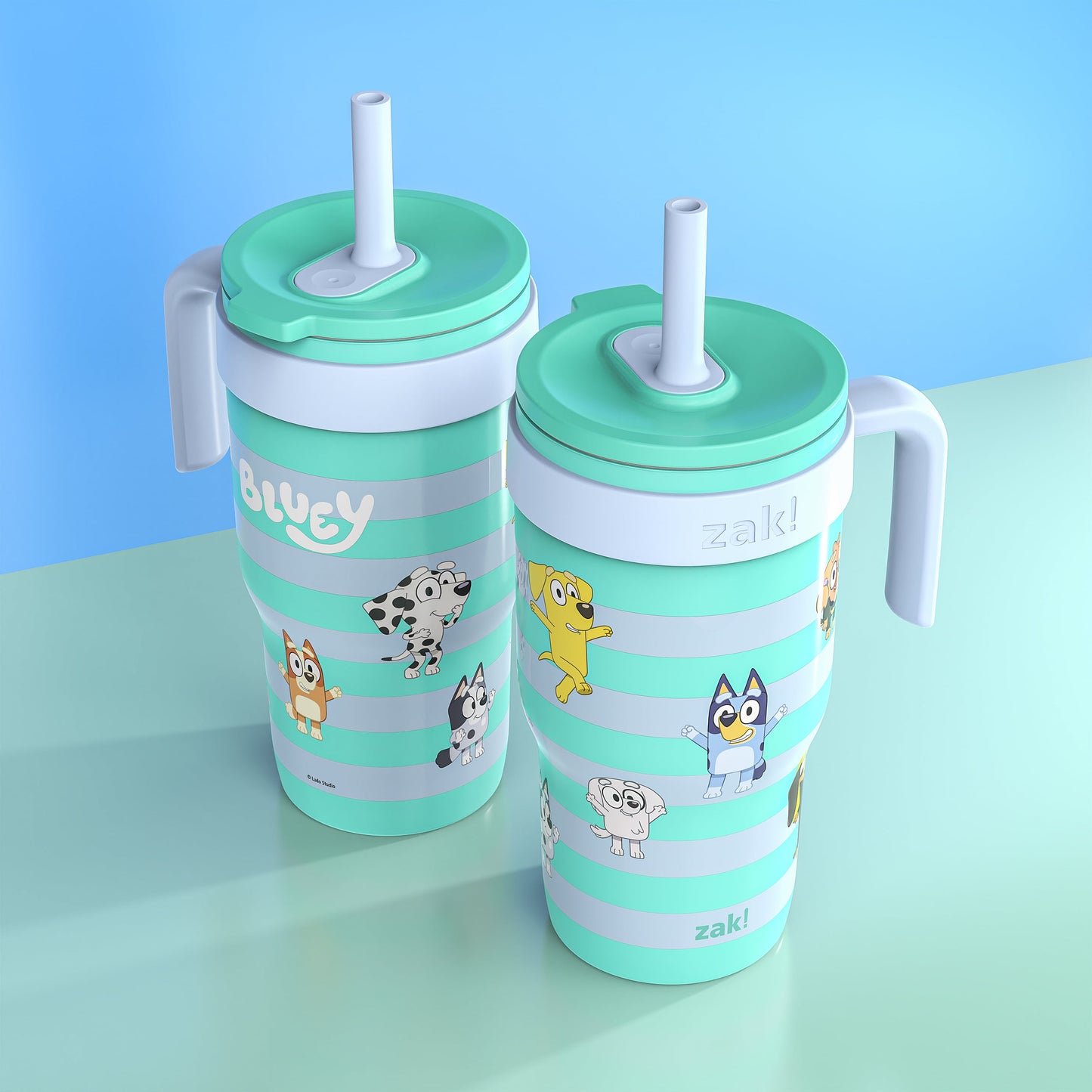 (2 pack) Zak Designs 18oz Bluey Kids Straw Handle Tumbler, Stainless Steel Vacuum Insulated Cruiser Tumbler with Silicone Straw Utilizing Leak-Proof Valve, Stripes