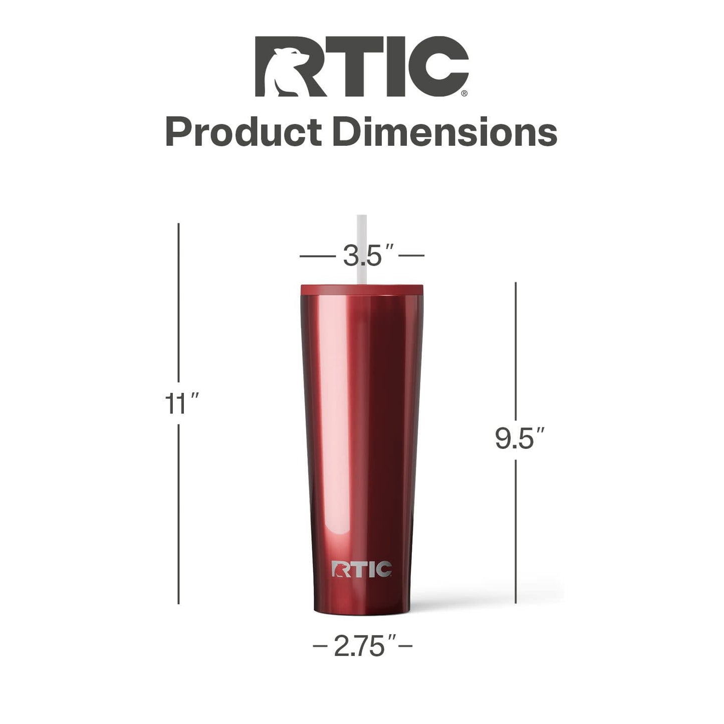 RTIC 28 oz Ceramic Lined Everyday Tumbler, Spill-Resistant Straw Lid, Black Cherry Metallic