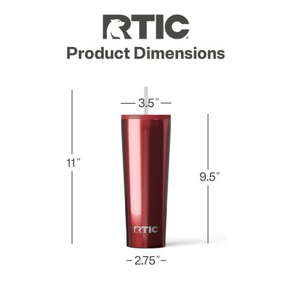 RTIC 28 oz Ceramic Lined Everyday Tumbler, Spill-Resistant Straw Lid, Black Cherry Metallic