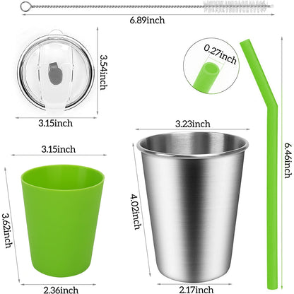 SSAWcasa 12oz Kids Cups, 6Pcs Spill-Proof Toddler Straw Cups with Slicone Sleeves, Stainless Steel Kids Sippy Cups with Straws and Lids, Unbreakable Tumblers for Cold & Hot Drinks