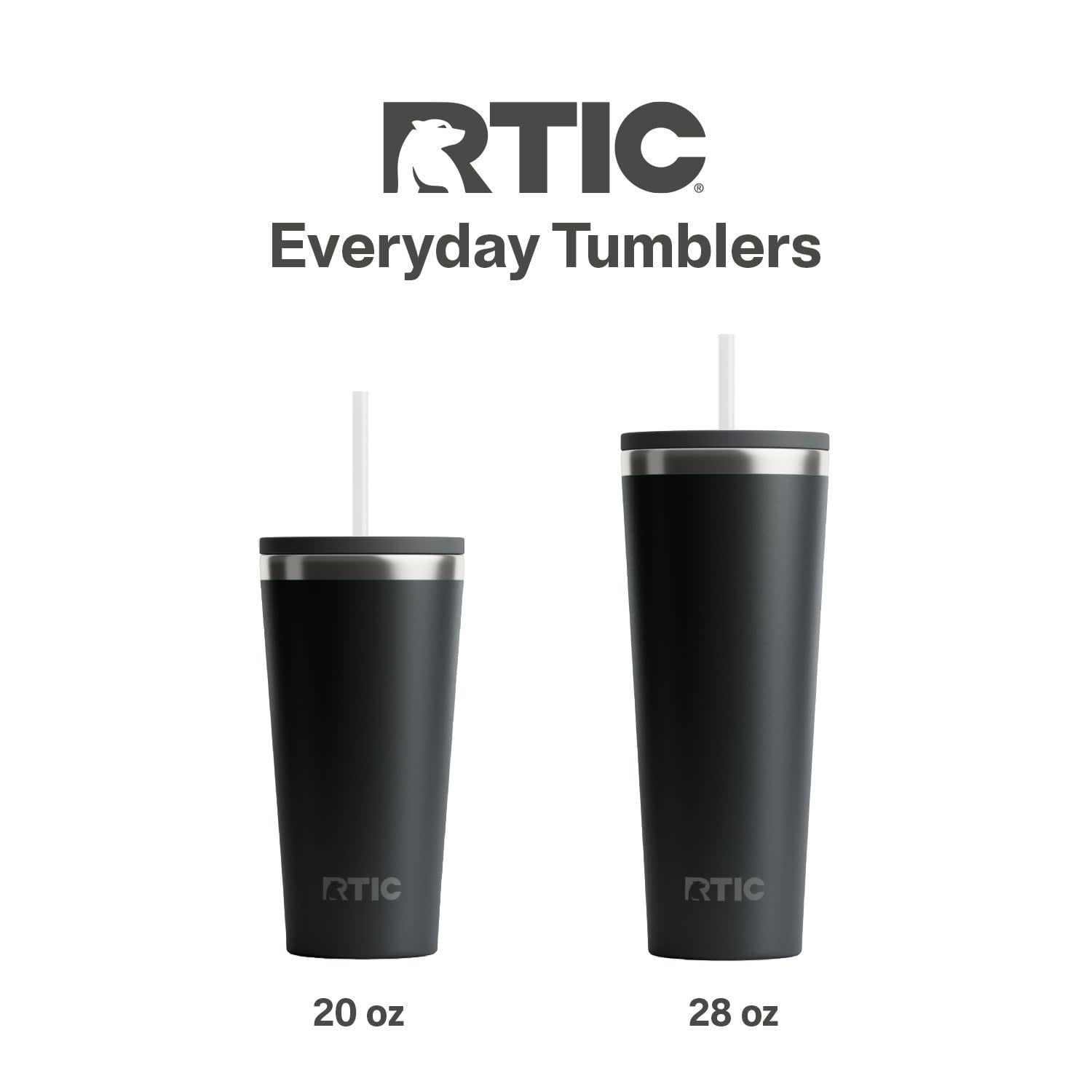 RTIC 28 oz Ceramic Lined Everyday Tumbler, Spill-Resistant Straw Lid, Black Cherry Metallic