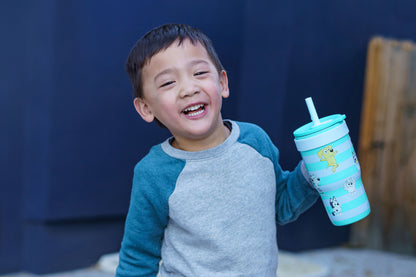 (2 pack) Zak Designs 18oz Bluey Kids Straw Handle Tumbler, Stainless Steel Vacuum Insulated Cruiser Tumbler with Silicone Straw Utilizing Leak-Proof Valve, Stripes