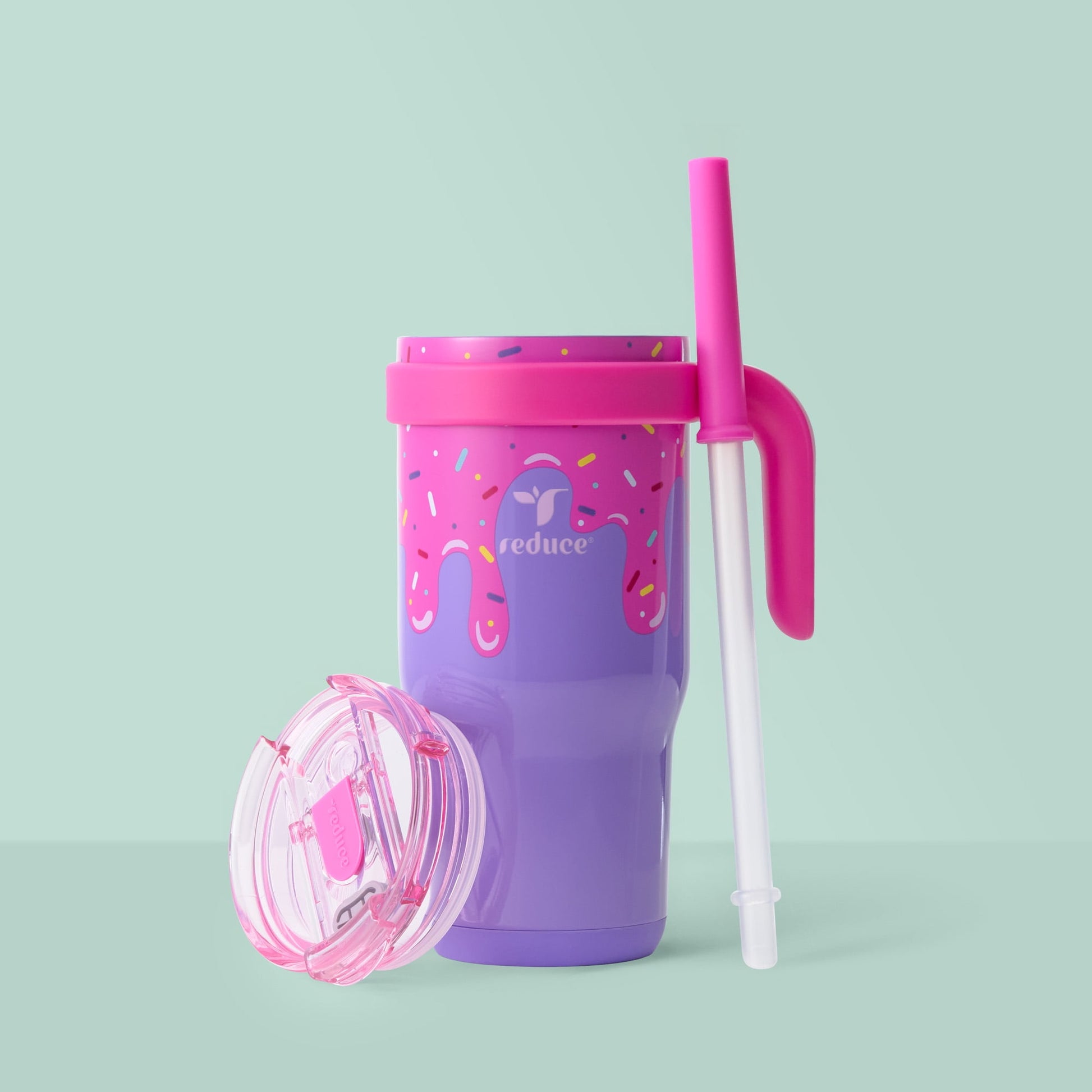 Reduce Coldee Kids Insulated Tumbler with Straw, 18oz Stainless Steel Spill-Proof Cup with Handle, Ice Cream