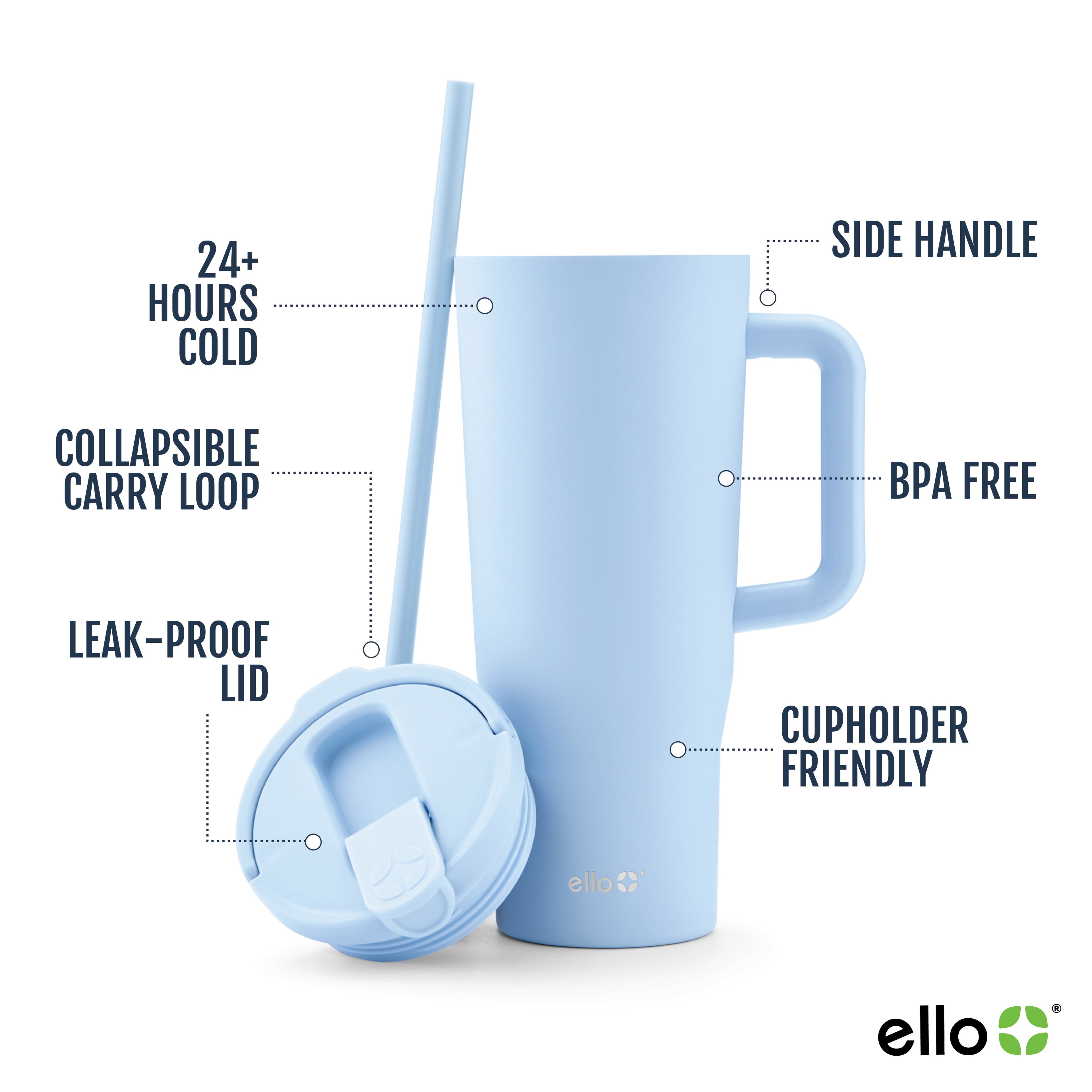 (2 pack) Ello Ultra Clean 40 oz Stainless Steel Tumbler with Handle, Blue