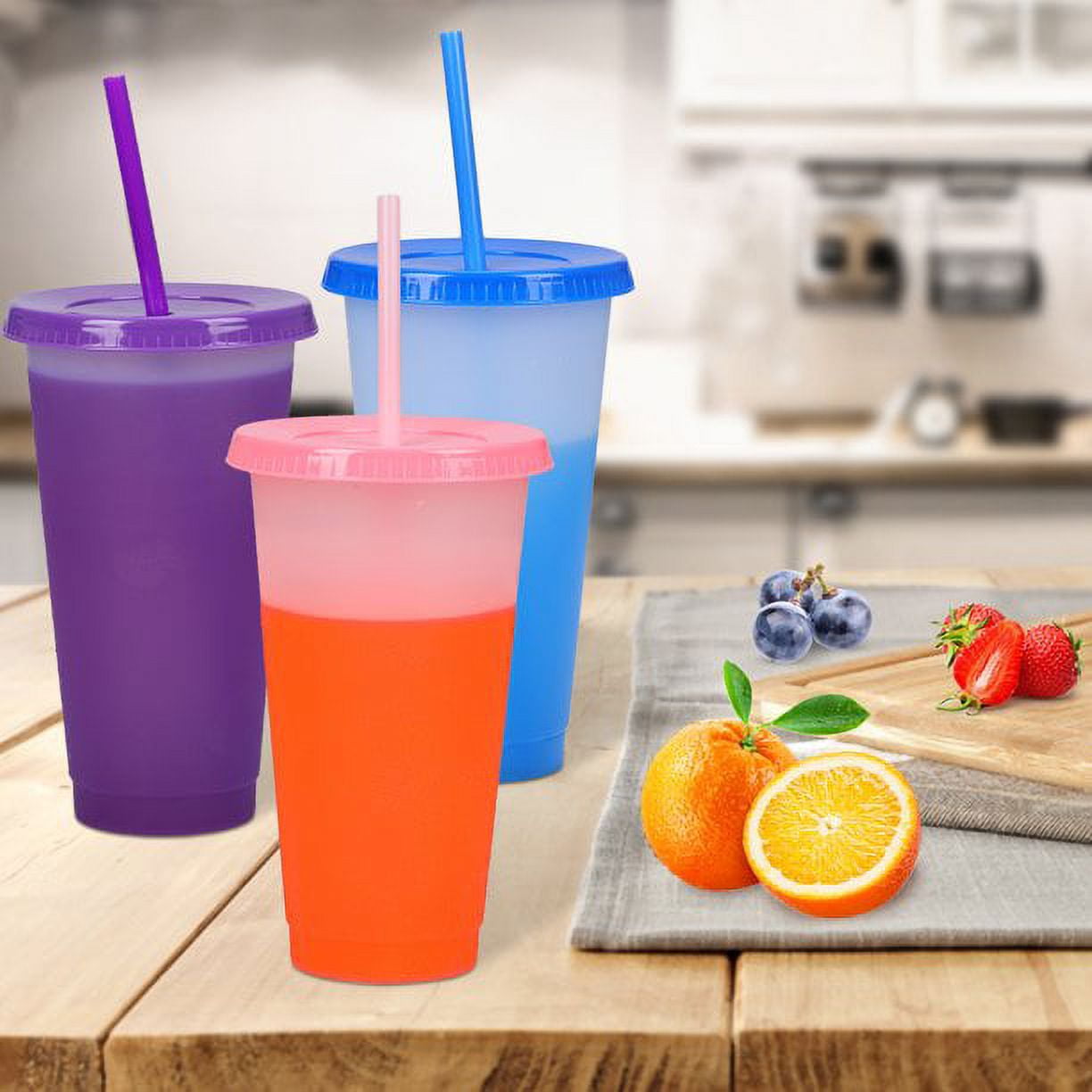 GIXUSIL 24oz Color Changing Cups Plastic Bulk Tumblers with Lids and Straws Spill Proof, 9pcs Reusable Summer Cold Drink Cups,Iced Coffee Tumblers/Party Cup for Women Adults