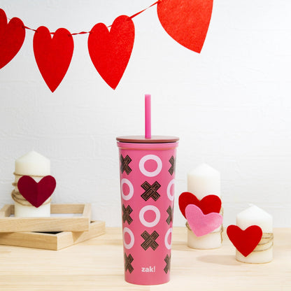 Valentine's Day 22 oz Plastic Hershey's Bar Insulated Tumbler with Straw, XO Design