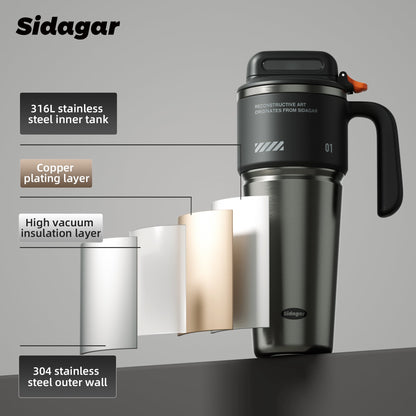 Sidagar 32 oz Stainless Steel Vacuum Insulated Tumbler with Straw and Handle,  Obsidian Black