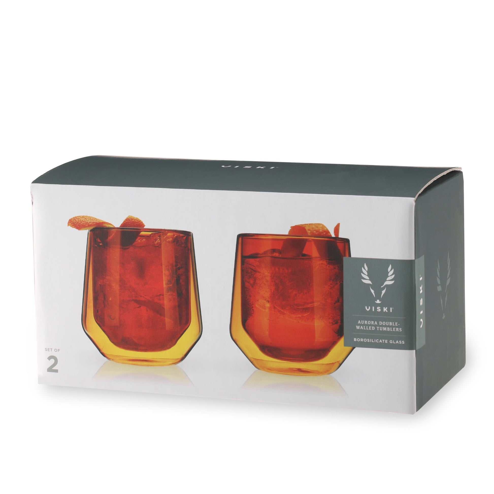 Viski Aurora Wine Glasses, Iced Coffee, Water Tumblers, 9 oz Set of 2 Amber