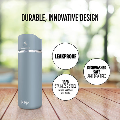 Ninja Sip Perfect 16oz. Travel Mug, Leak Proof Stainless Steel Insulated Tumbler for Hot Drinks, Ash Gray