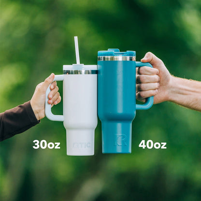 RTIC 30 oz Ceramic Lined Road Trip Tumbler with Handle and Leak-Resistant Straw Lid, Beach
