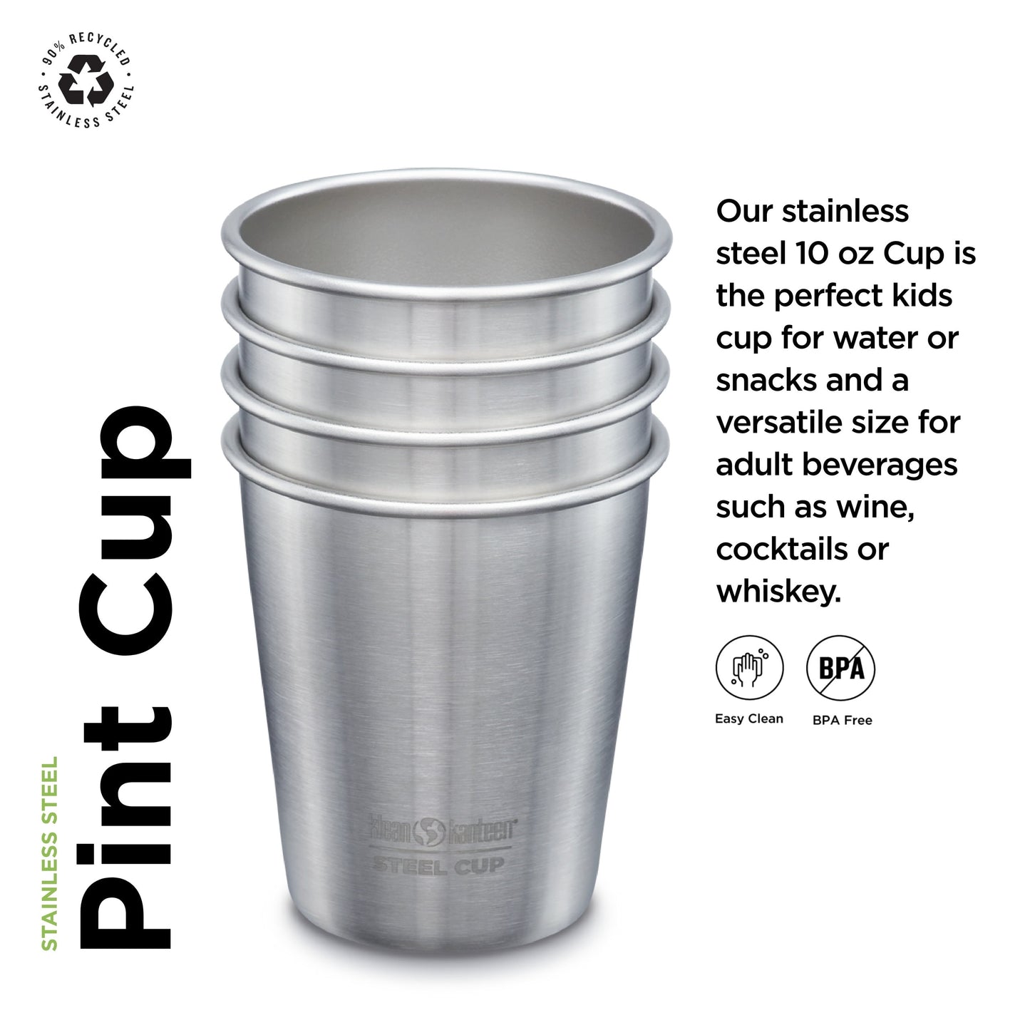 Klean Kanteen 4 Pack 10 Oz Steel Cups Brushed Steel