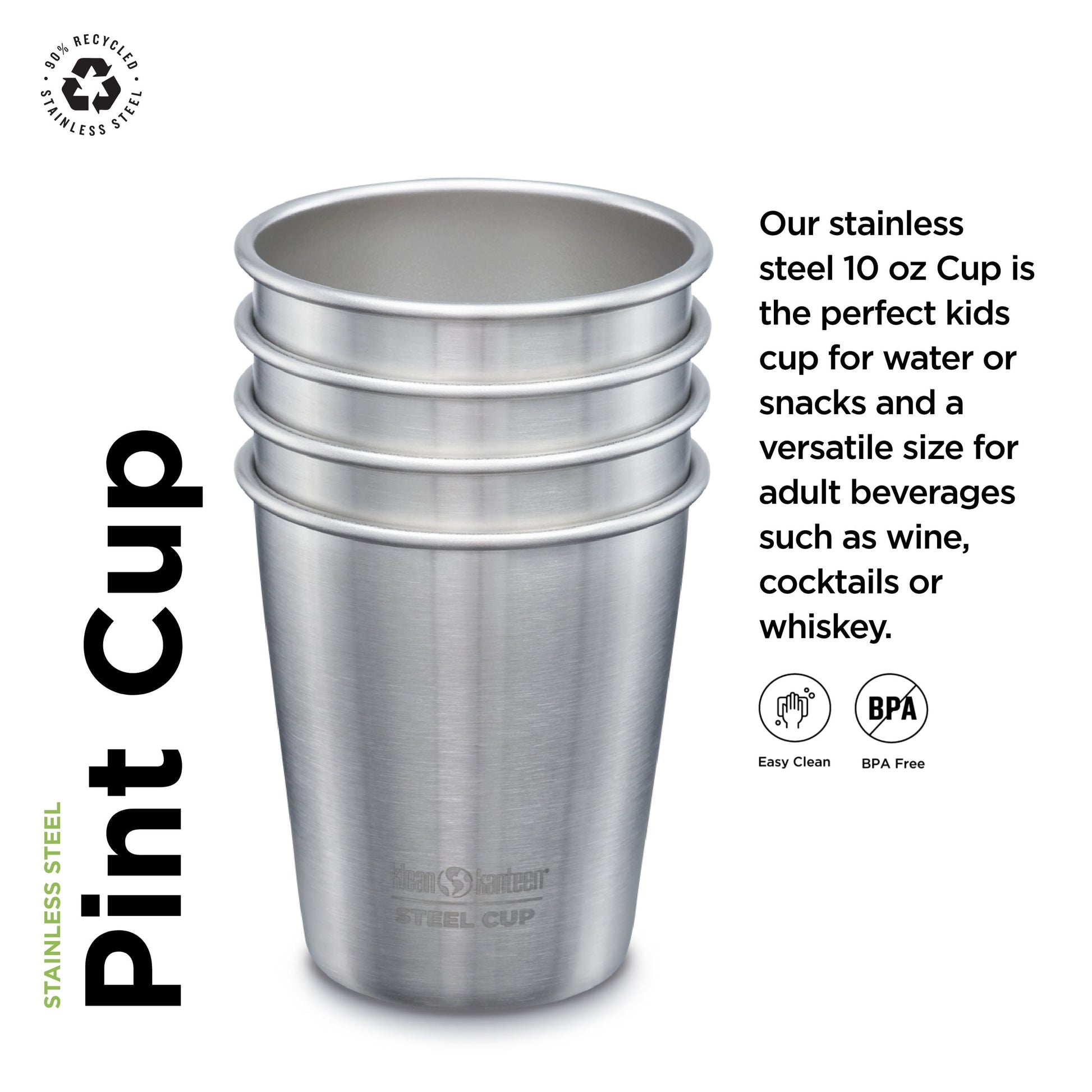 Klean Kanteen 4 Pack 10 Oz Steel Cups Brushed Steel
