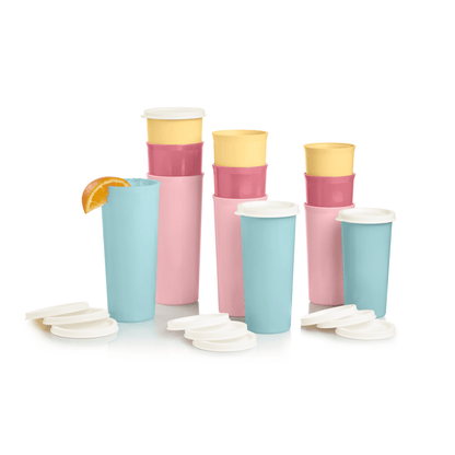 Tupperware 16 oz Plastic Tumbler Set with Lids, Assorted Colors (Set of 12)