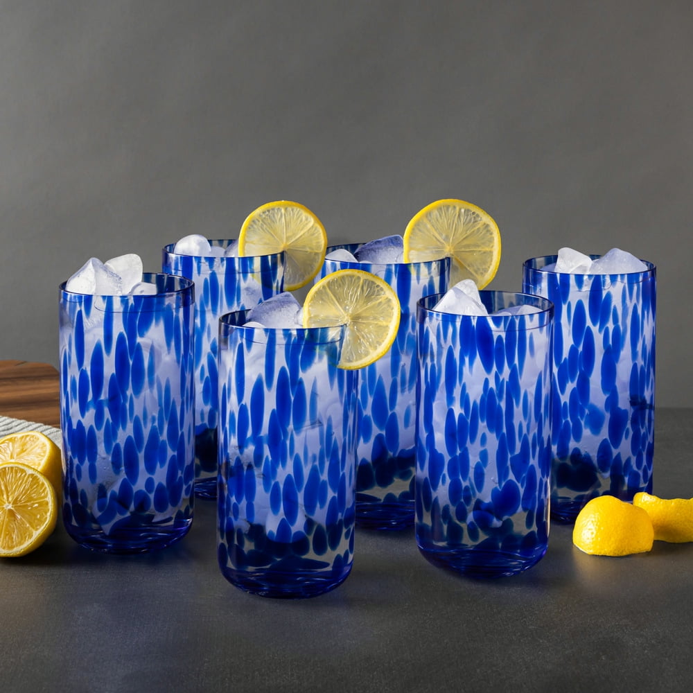 Thyme & Table 20 fl oz Blue Tortoise Drinking Glasses, Set of 6