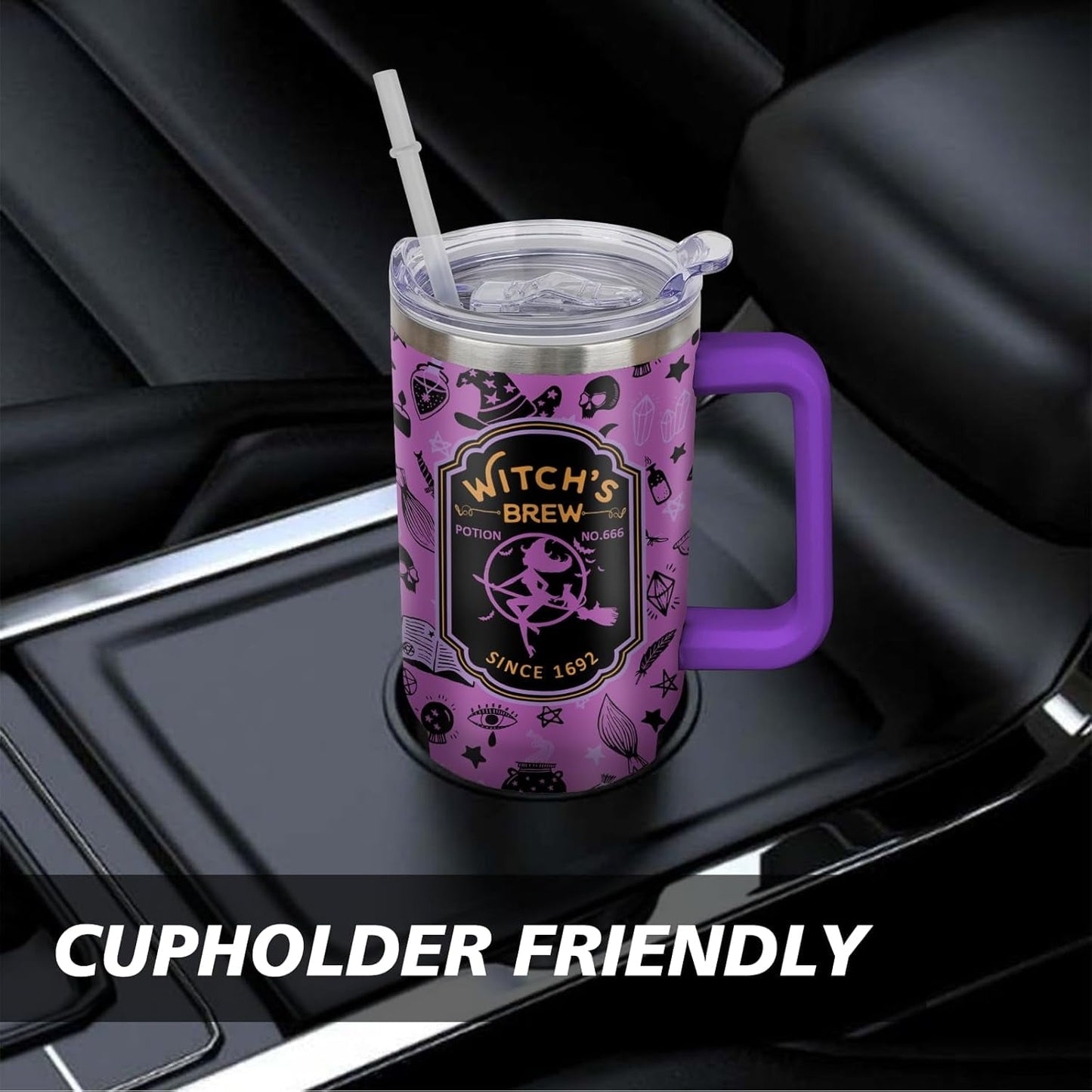 Halloween Tumbler 40 oz Halloween Tumblers with Handle and Straw Purple Witchy Stainless Steel Insulated Coffee Cups Mugs Halloween Gifts Stuff for Women Girls