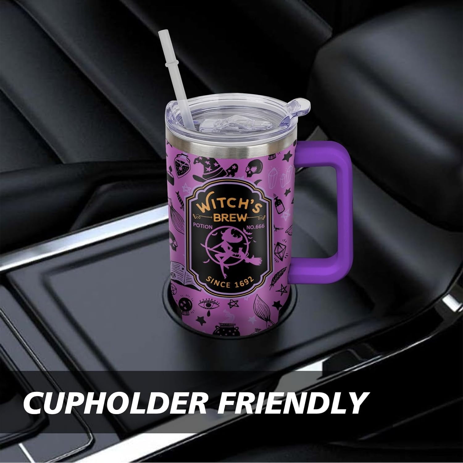 Halloween Tumbler 40 oz Halloween Tumblers with Handle and Straw Purple Witchy Stainless Steel Insulated Coffee Cups Mugs Halloween Gifts Stuff for Women Girls