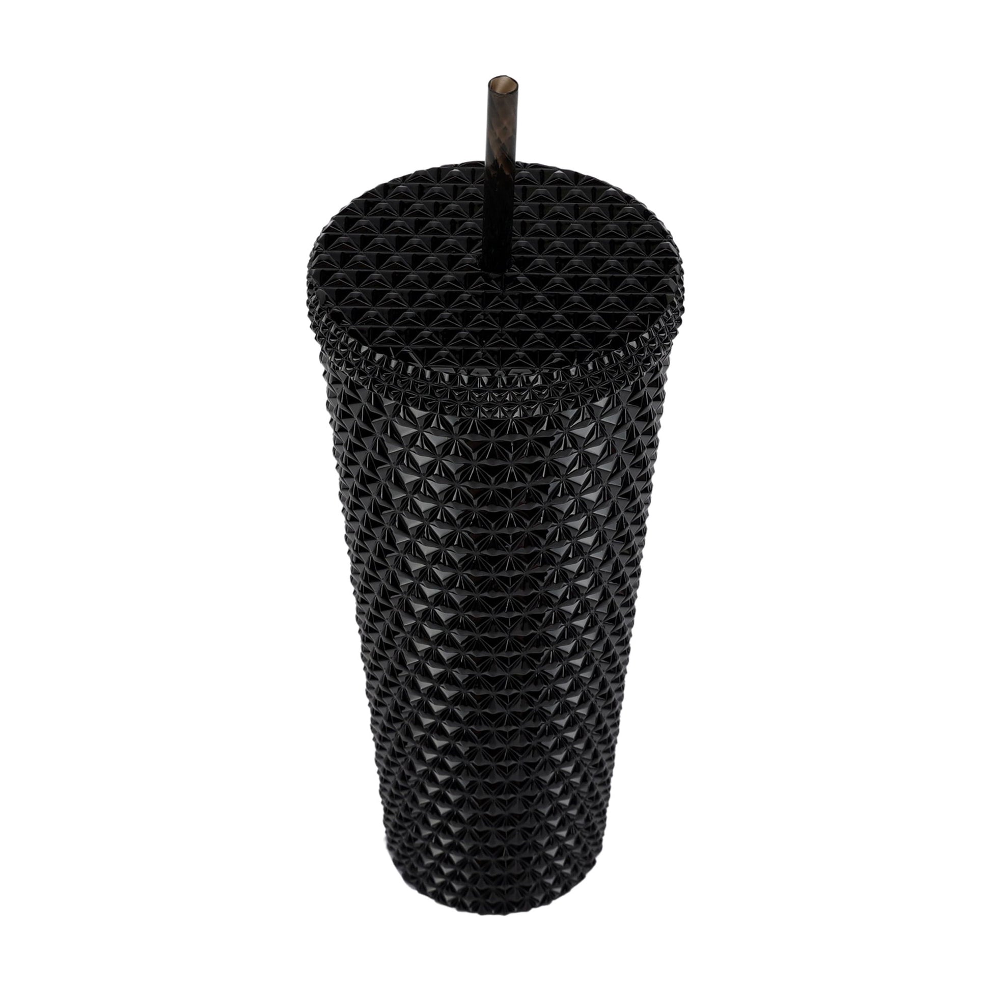 (4 pack) Mainstays 26-Ounce Capacity Plastic Double Wall Insulated Iridescent Textured Tumbler with Straw, Black