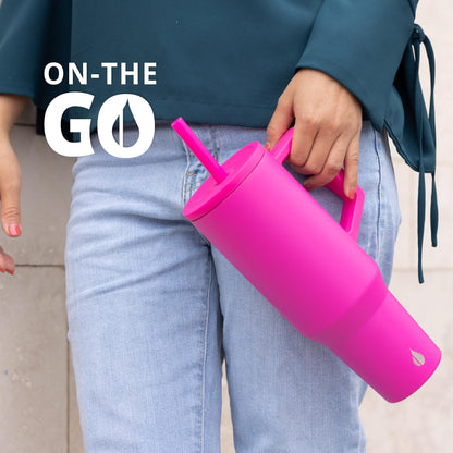 Elemental Commuter 40 oz Tumbler with Handle and Straw Lid | Travel Coffee Mug Spill Resistant | Insulated Cup Stainless Steel Tumblers for Water, Smoothies, Milkshake and More | Hot Pink