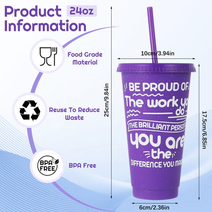 sixwipe 24 Pcs Appreciation Tumblers Gifts Bulk, 24 oz Employee Thank You Cup with Lids and Straws, Reusable Party Favor Cups for Coworker Team Staff Teacher Employee Volunteer Gift