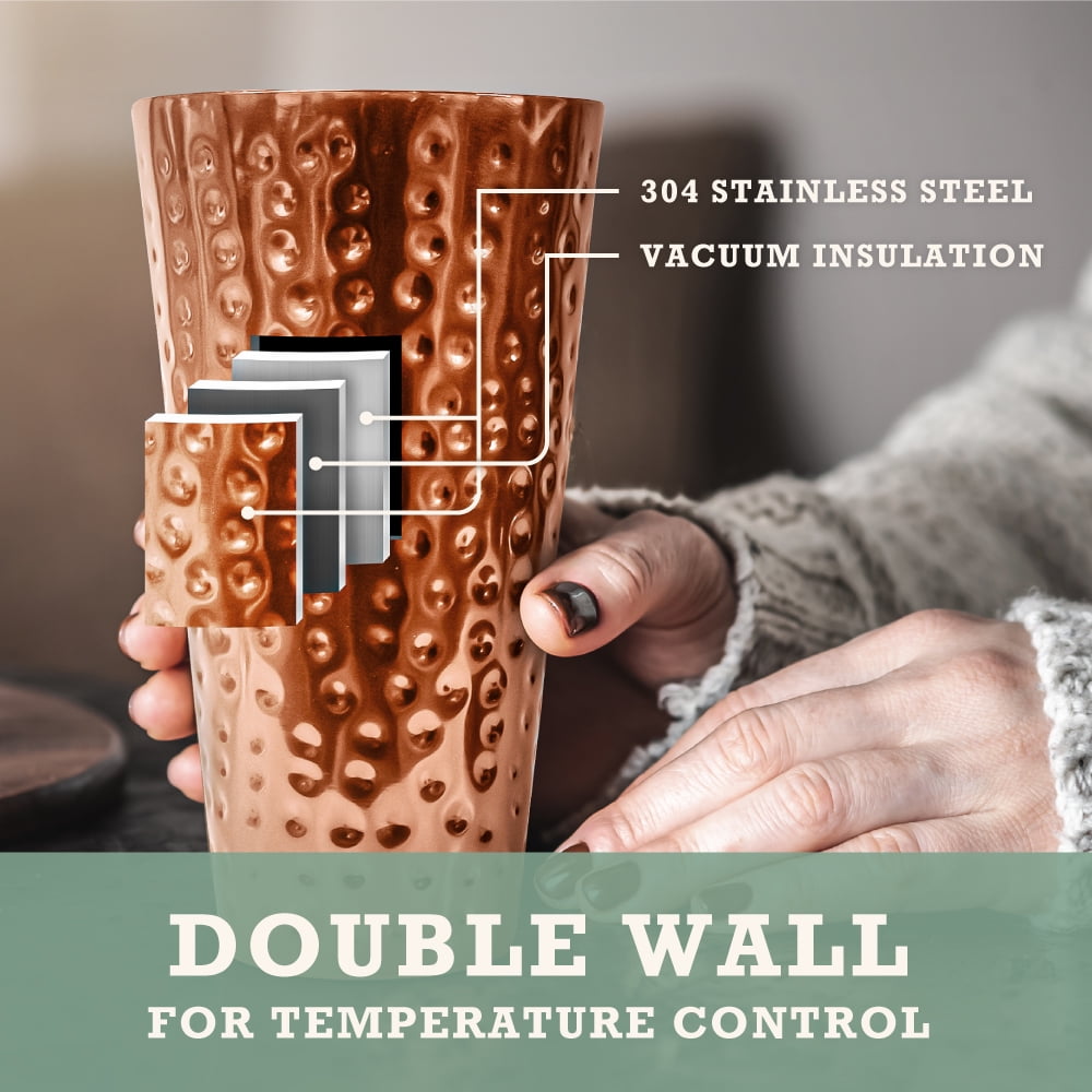 Inspired Living Stainless Steel Tumblers, Double-Wall Insulated Tumblers, Copper Finish, 20 oz, 4-Pack